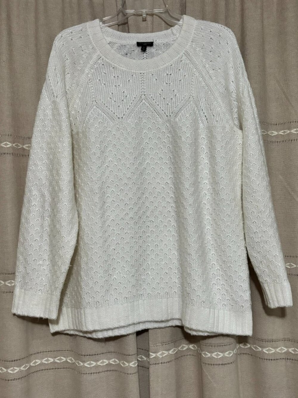 Talbots Woman Cream Off White Open Knit Pointelle Pullover Sweater 1X